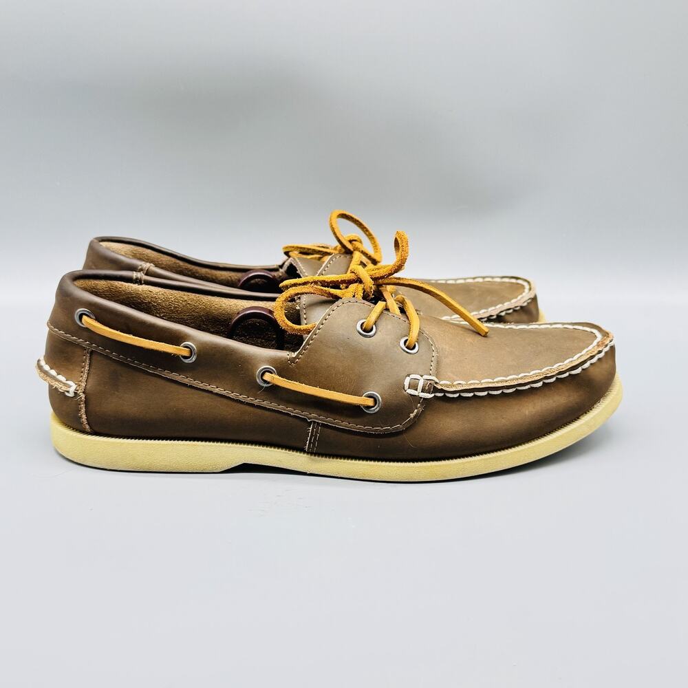 J Crew Shoes Mens 10 Brown Leather Boat Deck Casual Moc Toe Lace Up Comfort